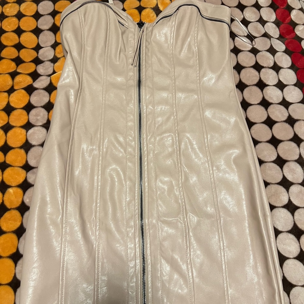 Sexy cream leather dress